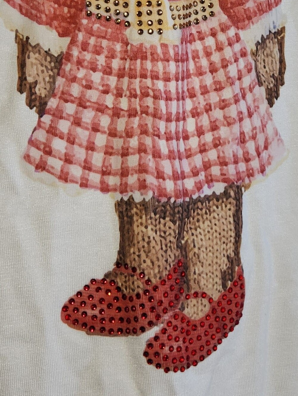Cute Cyrus White Tee W/ Teddy Bear Wearing Pearls & Rhinestones. L - Picture 7 of 8